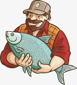 卡通手绘抱鱼渔夫素材