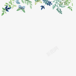 蝴蝶绿叶春天植物手绘背景插图素材