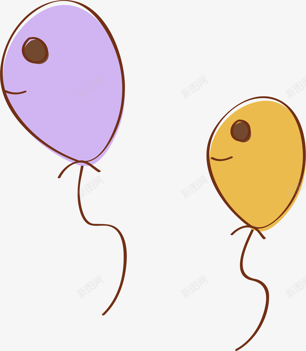 卡通气球矢量图ai免抠素材_88icon https://88icon.com AI 卡通 可爱 手绘 插画 橙色 气球 紫色 线条 表情 矢量图