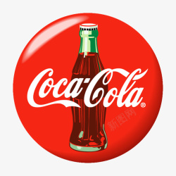 立体玻璃瓶子可口可乐瓶子圆形红色徽章高清图片