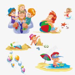 彩色皮球海边玩耍的男孩高清图片