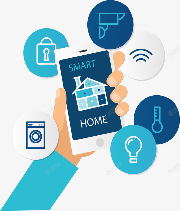 手拿手机远程家居矢量图ai免抠素材_88icon https://88icon.com 手机端 手机遥控 智能家居 物联网 矢量png 远程控制 矢量图