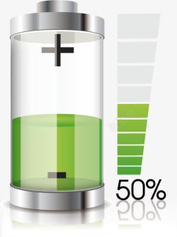 正负极对比50电量绿色电池图标矢量图高清图片