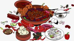 手绘火锅食材涮锅美食素材