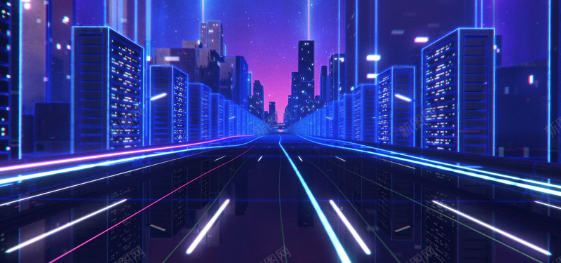 天猫科技蓝色建筑海报背景背景
