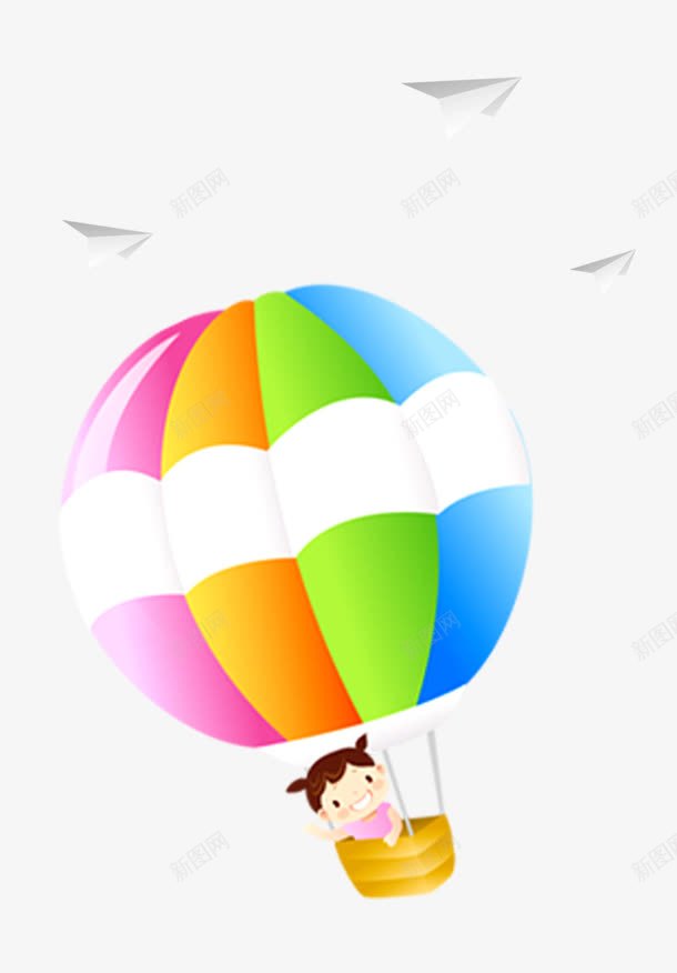 飞着的卡通热气球png免抠素材_88icon https://88icon.com 出游 度假 热气球 纸飞机