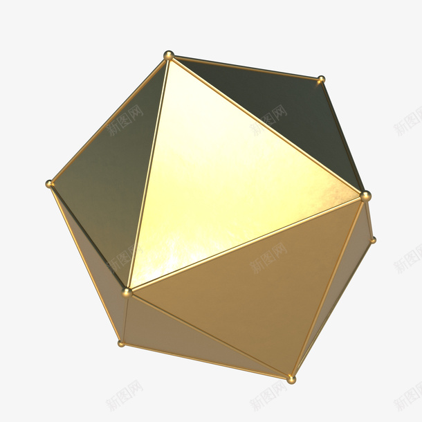 立体的金色金属立体几何png免抠素材_88icon https://88icon.com 3D几何 创意 创新 反光 发光 点线结构 立体 金色
