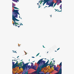 叶子类边框海报装饰磨砂质感手绘叶子边框高清图片