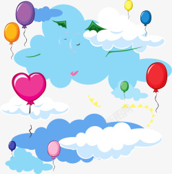 手绘气球白云图案素材