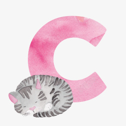 创意线条字母C卡通手绘字母与猫咪高清图片