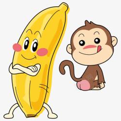 手绘卡通香蕉小猴子素材