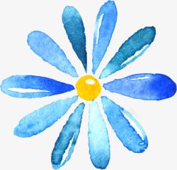 蓝色水彩卡通花朵素材