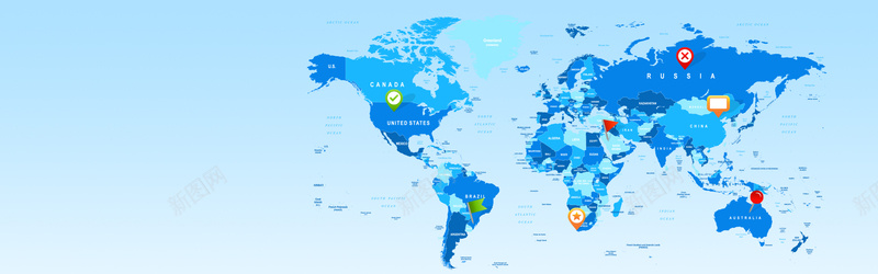 蓝色世界地图商务banner背景背景