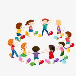 玩踩气球的儿童人物矢量图素材