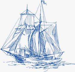 素描轮船手绘帆船矢量图高清图片