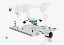 飞机起降平台立体平台上的飞机与商务人物高清图片