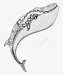 抽象鱼类大鲸鱼黑白图腾线稿高清图片