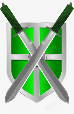绿色双剑盾牌素材
