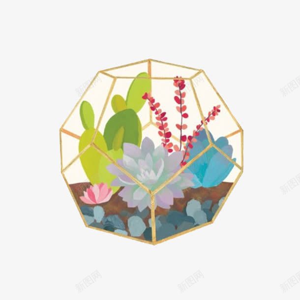 笼中花png免抠素材_88icon https://88icon.com 卡通 囚笼 多肉 多肉植物 多肉组合 彩铅 手绘 植物 水墨 水彩 玻璃房