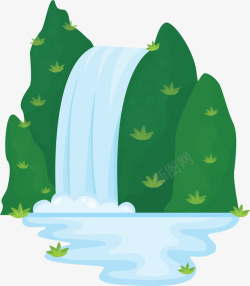 山石流水绿色小草假山瀑布矢量图高清图片