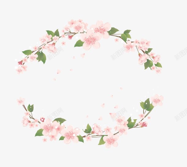 桃花花环边框装饰png免抠素材_88icon https://88icon.com 卡通花环 效果图 树叶 桃花 桃花花圈 植物 粉色花朵 花环