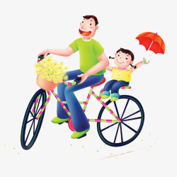 爸爸骑自行车带宝宝去春游卡通插素材