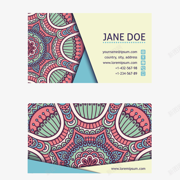 民族风名片矢量图ai_88icon https://88icon.com 名片 商务 时尚 民族风 片卡 艺术 花朵 矢量图