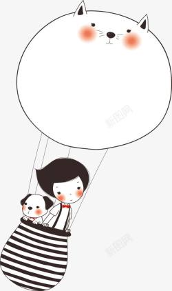 坐热气球的儿童坐热气球的少女高清图片