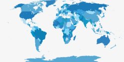 国际大都市轮廓蓝色分区域世界地图高清图片