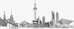 电脑链接线卡通手绘上海城市线稿矢量图高清图片