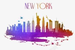 纽约水彩城市剪影素材