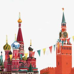 俄罗斯特色扁平化城堡与高楼高清图片