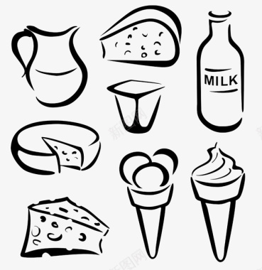 牛奶手绘食物图案图标图标