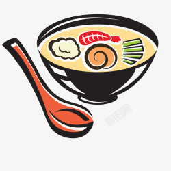 日式汤勺一碗扁平化的拉面高清图片
