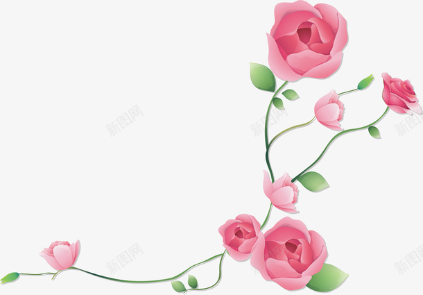 粉色玫瑰png免抠素材_88icon https://88icon.com 叶子 粉色玫瑰花 美丽的 花朵 花瓣 藤条 装饰