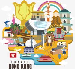 卡通游轮手绘香港景色矢量图高清图片