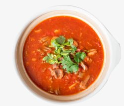 西红柿炖牛肉砂锅香菜番茄牛腩汤高清图片
