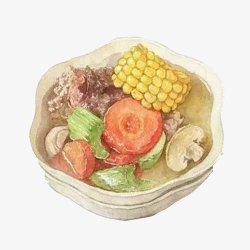 玉米香菇排骨汤手绘画片素材