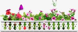 护栏春天鲜花烂漫的花园高清图片