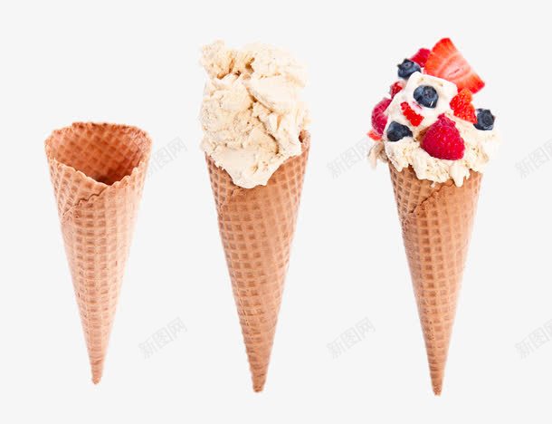 三个冰淇淋甜筒png免抠素材_88icon https://88icon.com 产品实物 免费png素材 冰淇淋 冷饮 蛋筒