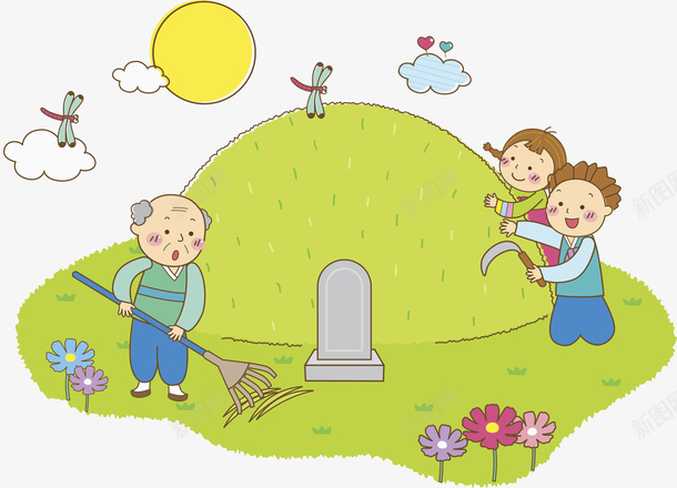 清明扫墓png免抠素材_88icon https://88icon.com 卡通人物 卡通手绘 卡通祭祖 水彩画 清明扫墓 肖像画 装饰图案