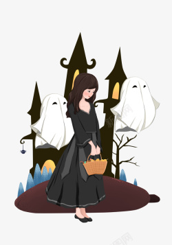万圣节女巫幽灵插画素材
