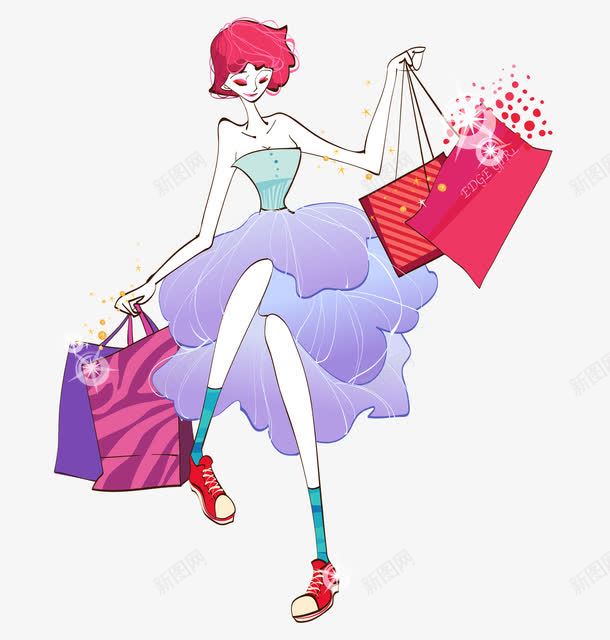 购物的女人png免抠素材_88icon https://88icon.com 卡通人物设计 女人节 广告设计 彩色手绘画 时尚女孩 海报设计 礼物 美女 血拼 购物 购物主题设计 购物的女人 购物袋 逛街
