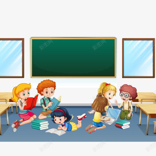 在学校读书的孩子插图矢量图eps免抠素材_88icon https://88icon.com 图案 学习 学生 孩子 开心的人 微笑 教室 教室模型 模板 矢量图 读书 课桌