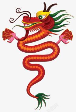 红色卡通中国龙装饰图案素材