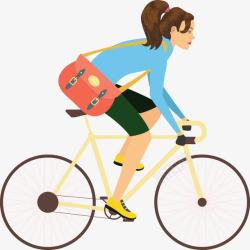 卡通人骑自行车背着包骑单车的女孩高清图片