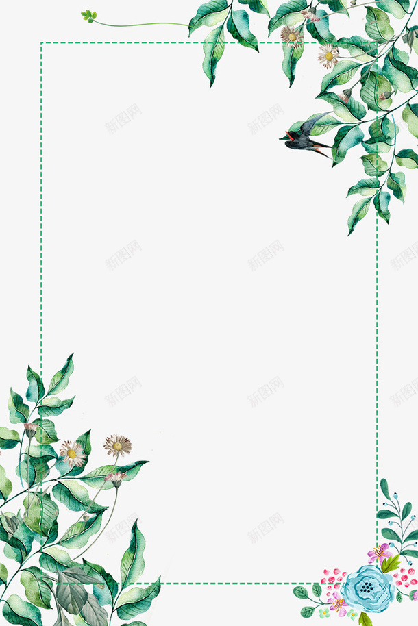 春季花叶与燕子装饰边框psd免抠素材_88icon https://88icon.com 叶子装饰边框 小清新 手绘画 手绘花草 春季 树叶边框 花朵装饰边框 花朵边框