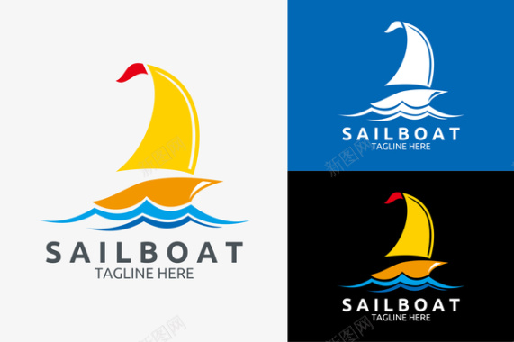 中国风海浪背景海浪帆船logo矢量图图标图标