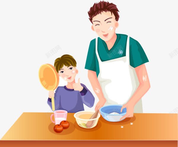 做饭的爸爸png免抠素材_88icon https://88icon.com 卡通 帮忙做饭的小男孩 父亲节 父子 男人 美食