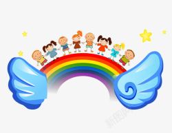 教育培训卡通长着翅膀彩虹上的儿童高清图片